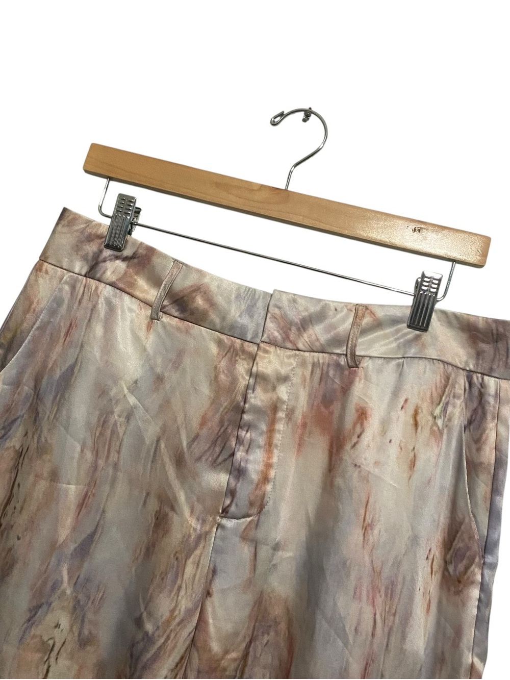 Micas High Rise Wide Leg Loose Fit Marble Watercolor Satin Pants Size Large - Picture 4 of 7
